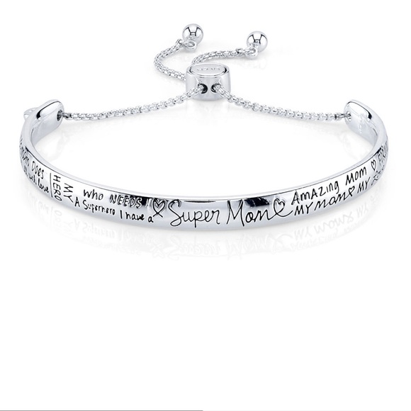 Unwritten Jewelry - Unwritten”Super Mom”Silver Plated Black writing Adjustable Bolo Bracelet 9” long